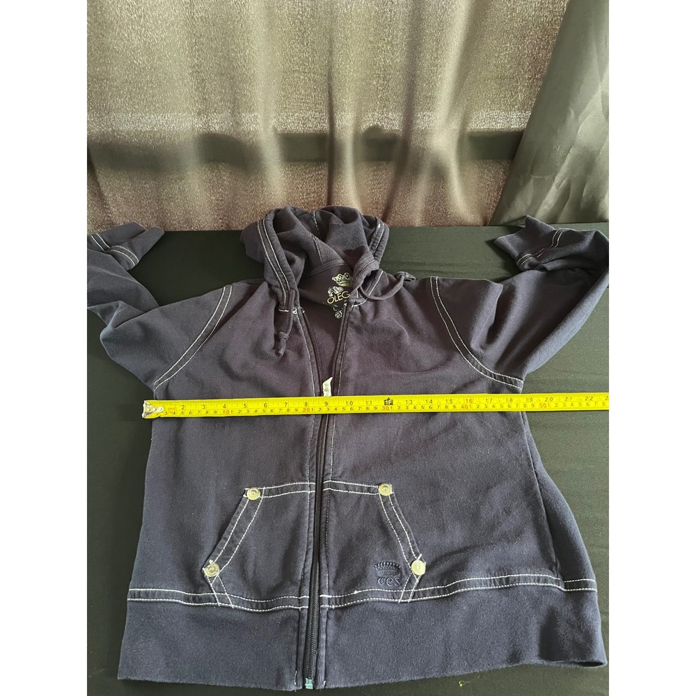 Oleg Cassini Sport Navy Zip Hoodie Jacket Medium Contrast Stitch Y2K - Picture 6 of 8